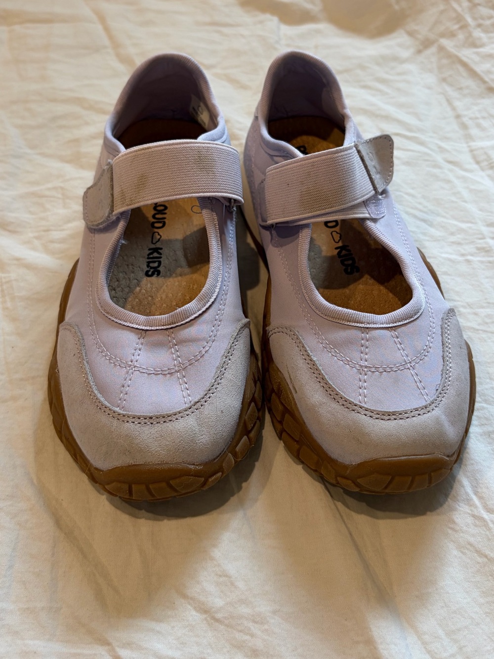 Kids Lavender Mary Jane Sneakers with Brown Outsole